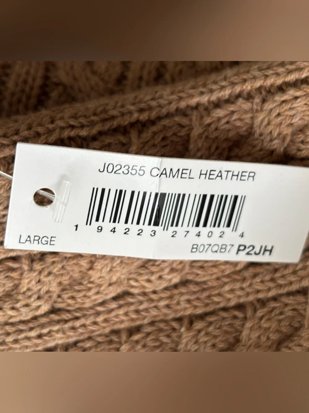 Cable Knit Crewneck Cotton Sweater in Camel Men’s Size Large